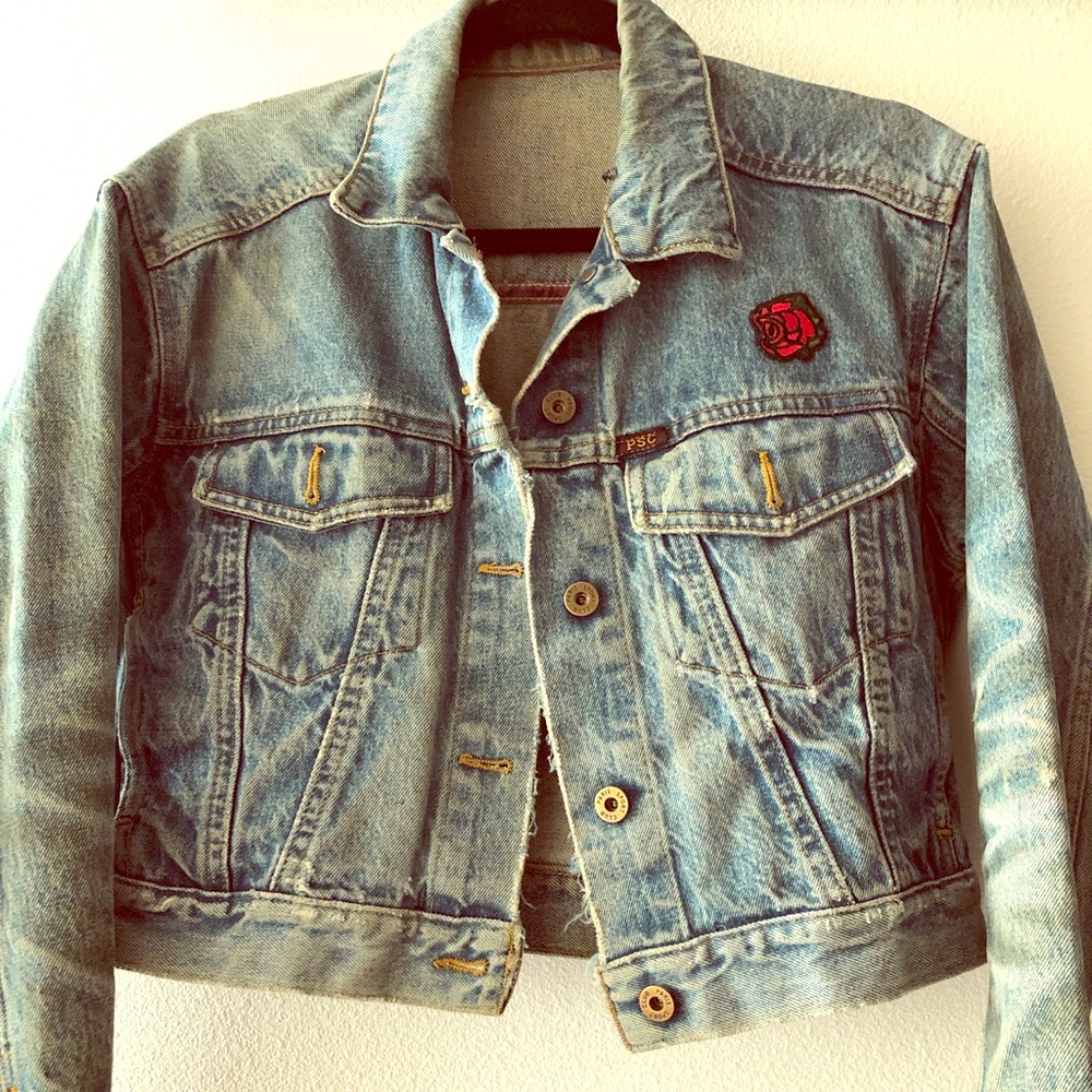 Distressed vintage cropped PSC jean jacket (M)
